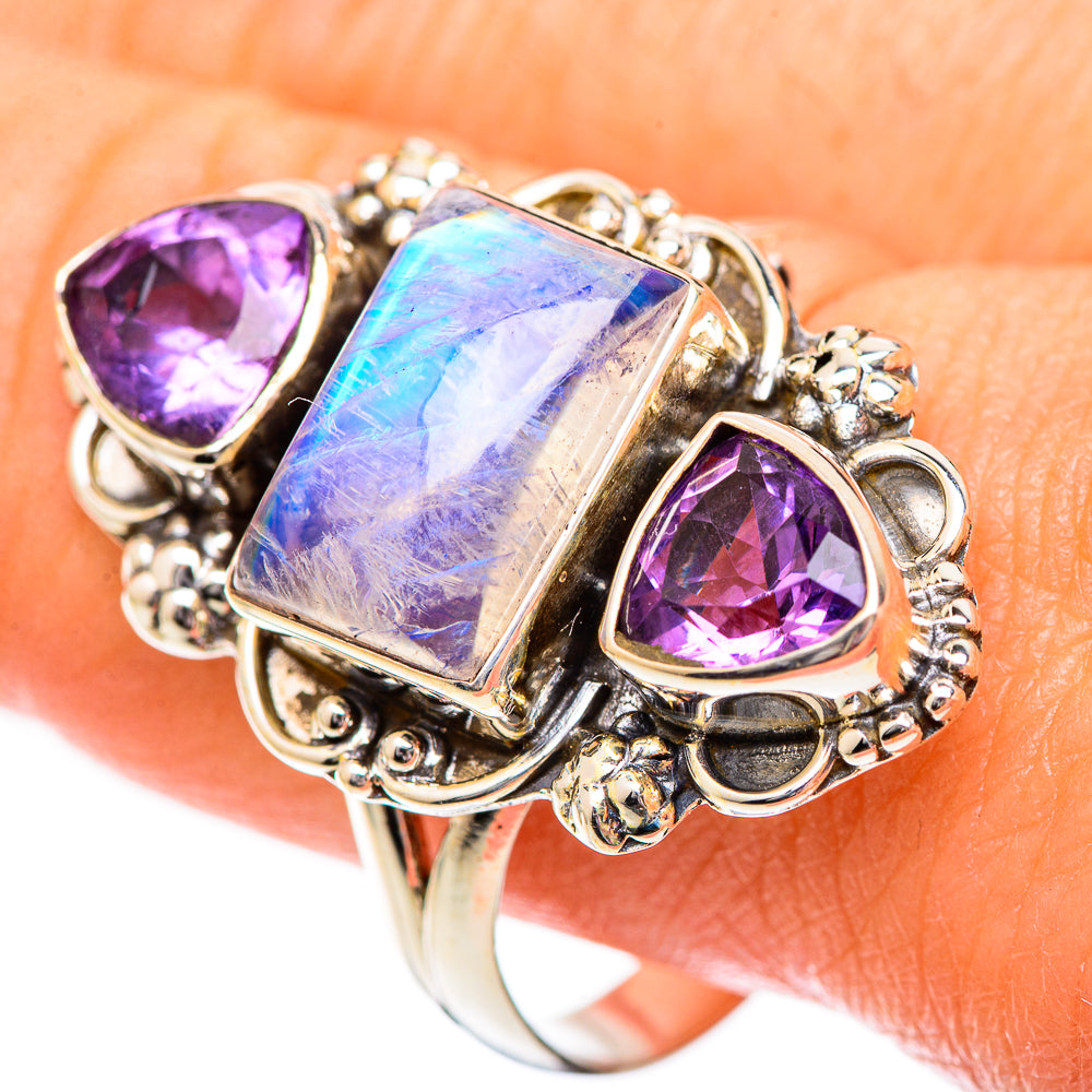 Rainbow Moonstone Rings handcrafted by Anasilvercos - RING125193