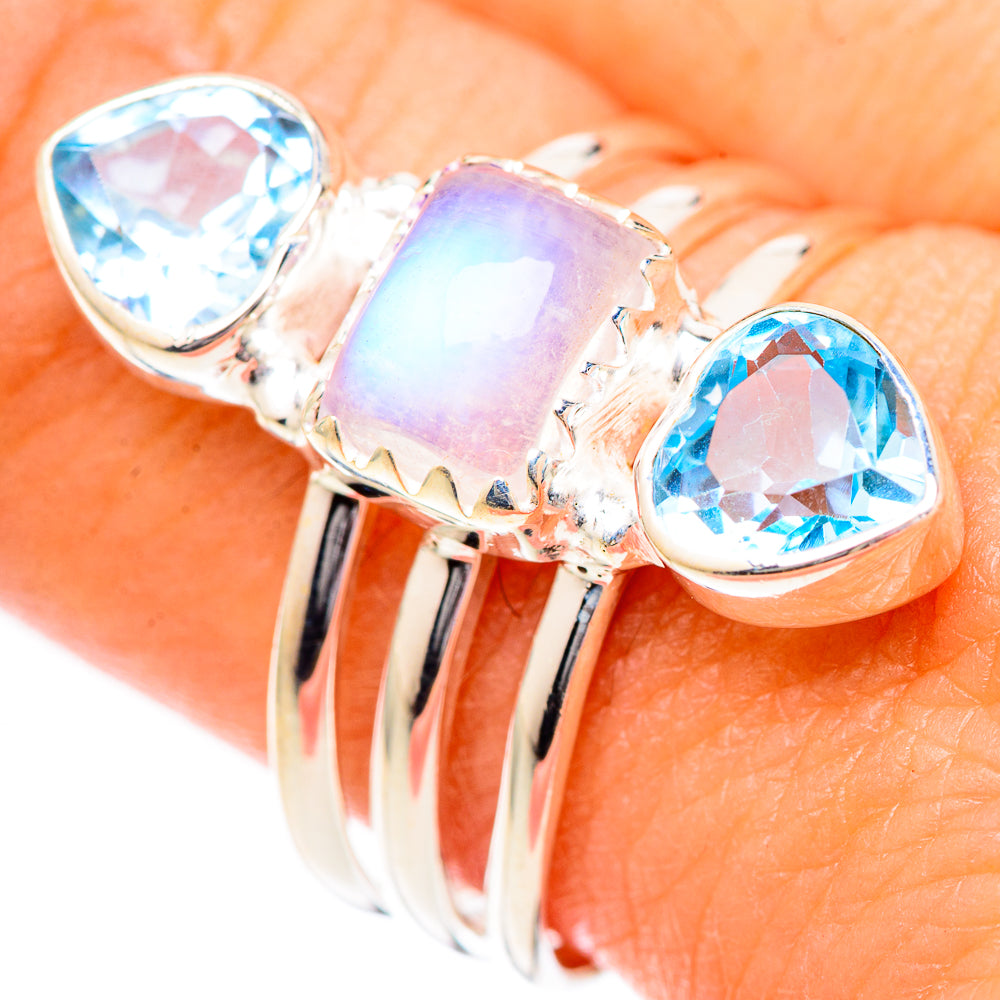 Rainbow Moonstone Rings handcrafted by Anasilvercos - RING125235