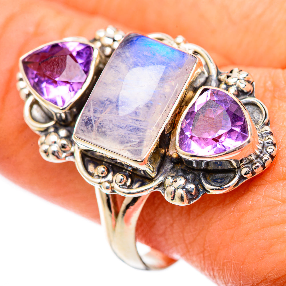 Rainbow Moonstone Rings handcrafted by Anasilvercos - RING125241