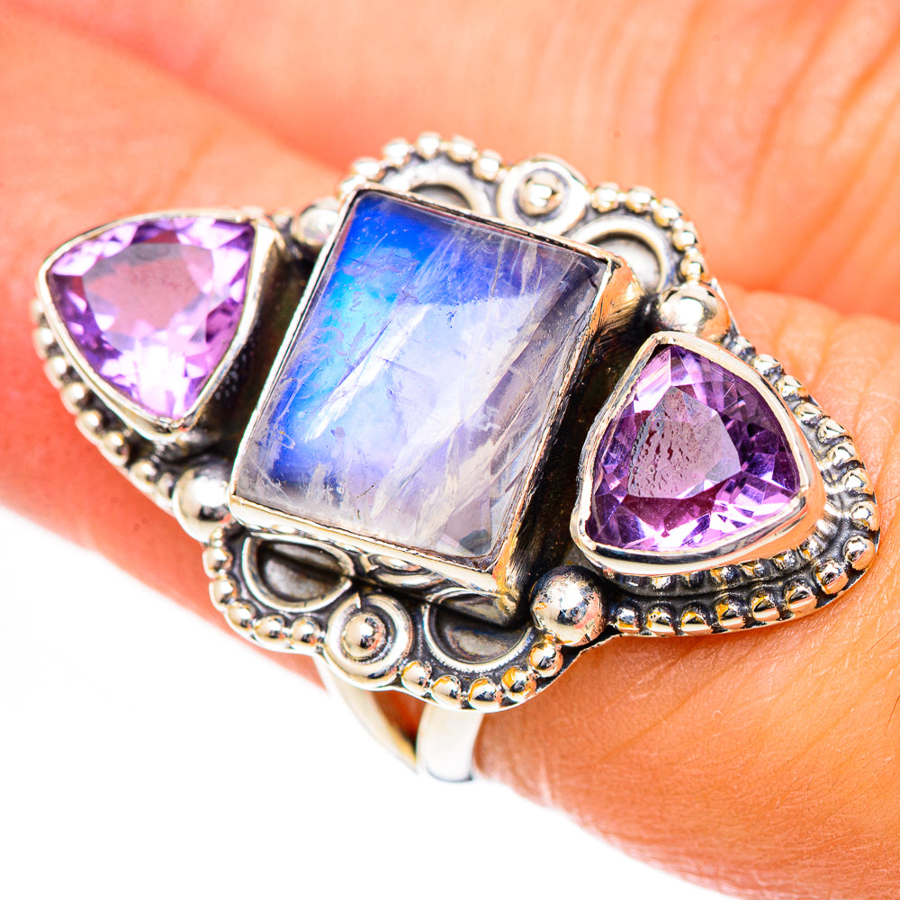 Rainbow Moonstone Rings handcrafted by Anasilvercos - RING125261