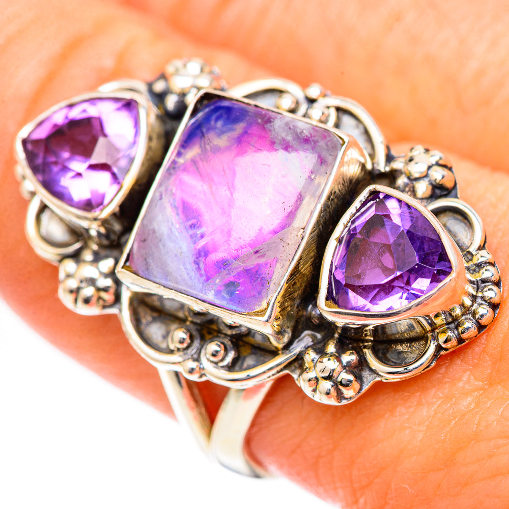 Rainbow Moonstone Rings handcrafted by Anasilvercos - RING125282