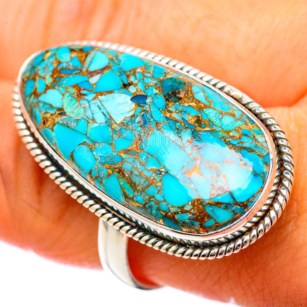 Blue Copper Composite Turquoise Rings handcrafted by Anasilvercos - RING125306
