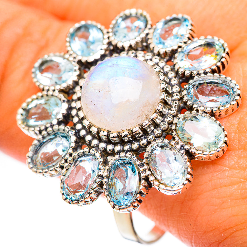 Rainbow Moonstone Rings handcrafted by Anasilvercos - RING125307