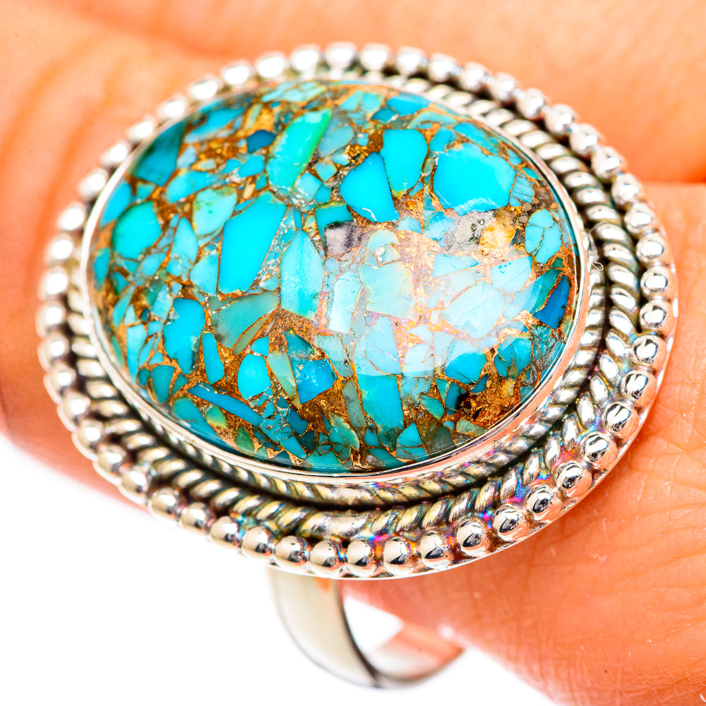 Blue Copper Composite Turquoise Rings handcrafted by Anasilvercos - RING125318