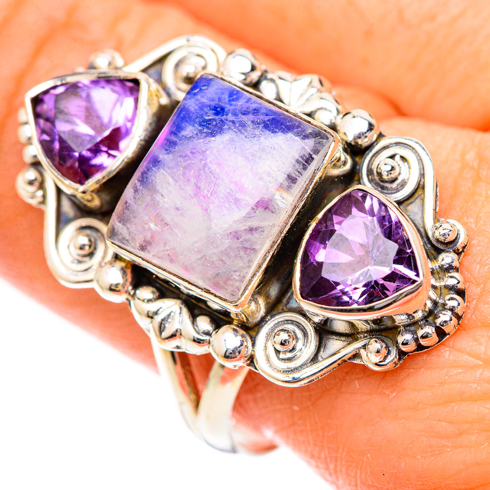 Rainbow Moonstone Rings handcrafted by Anasilvercos - RING125326