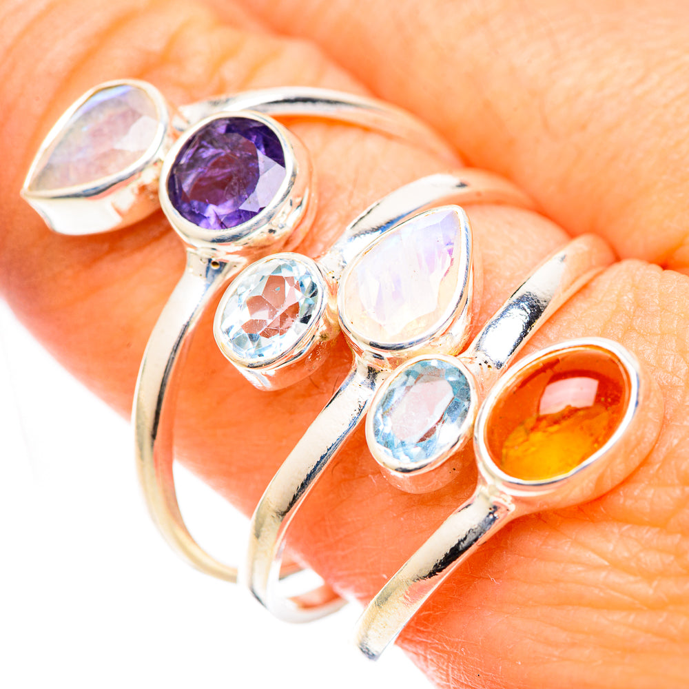 Rainbow Moonstone Rings handcrafted by Anasilvercos - RING125329