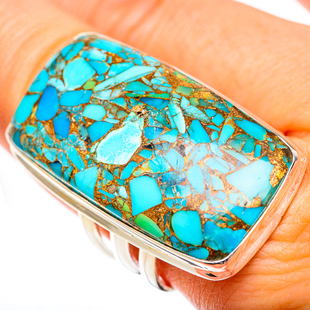Blue Copper Composite Turquoise Rings handcrafted by Anasilvercos - RING125351