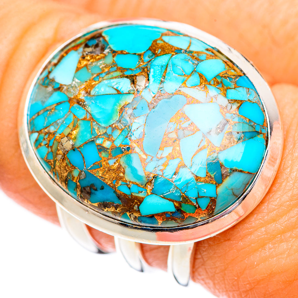 Blue Copper Composite Turquoise Rings handcrafted by Anasilvercos - RING125393