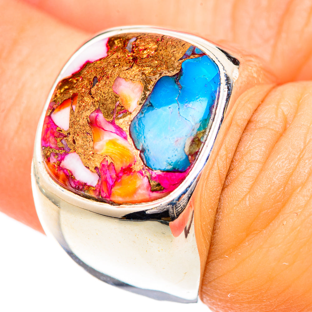 Kingman Pink Dahlia Turquoise Rings handcrafted by Anasilvercos - RING125426