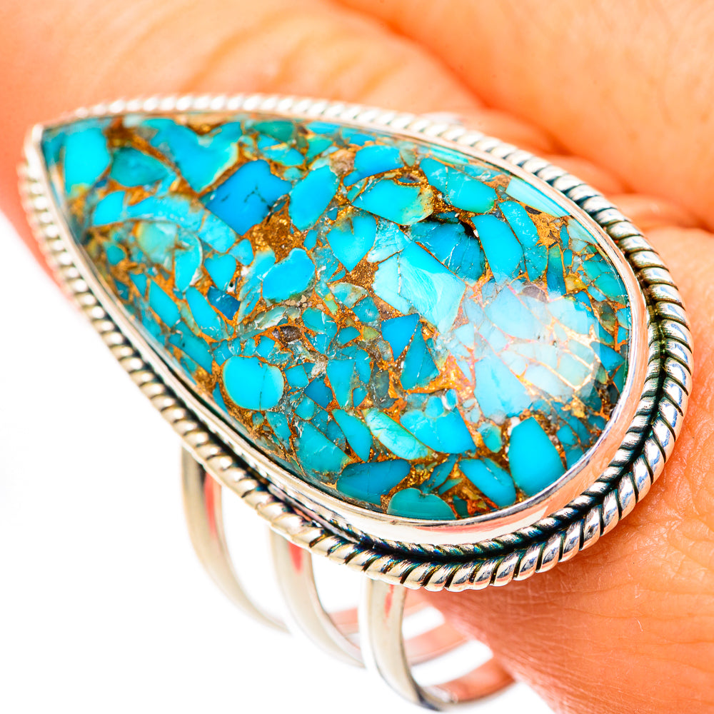Blue Copper Composite Turquoise Rings handcrafted by Anasilvercos - RING125476