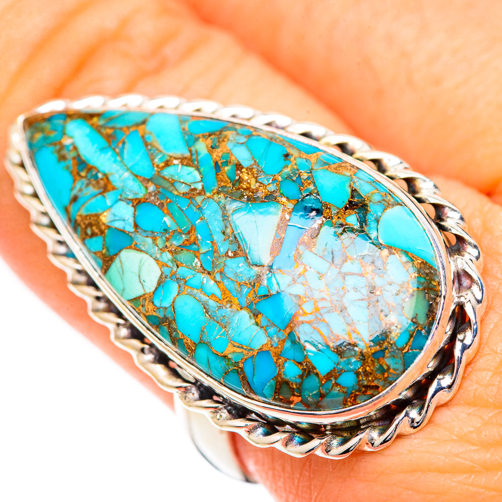 Blue Copper Composite Turquoise Rings handcrafted by Anasilvercos - RING125496