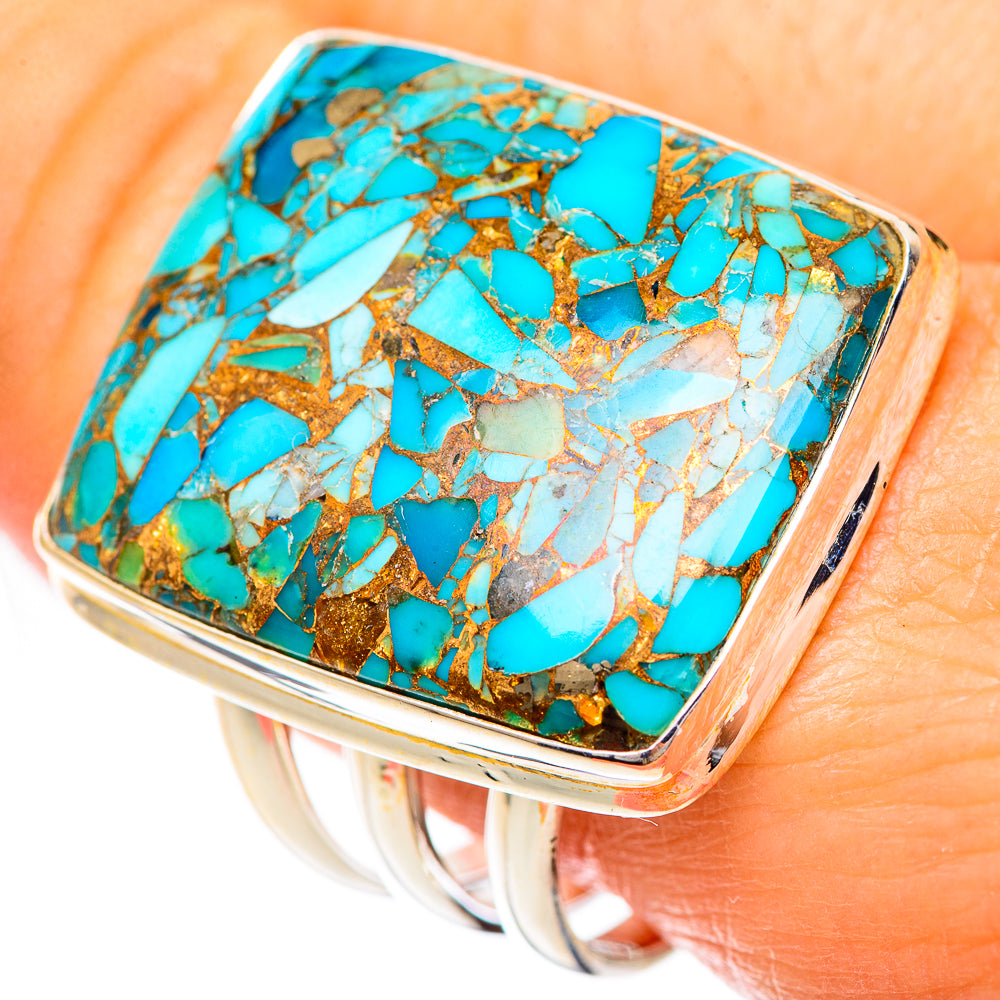 Blue Copper Composite Turquoise Rings handcrafted by Anasilvercos - RING125500