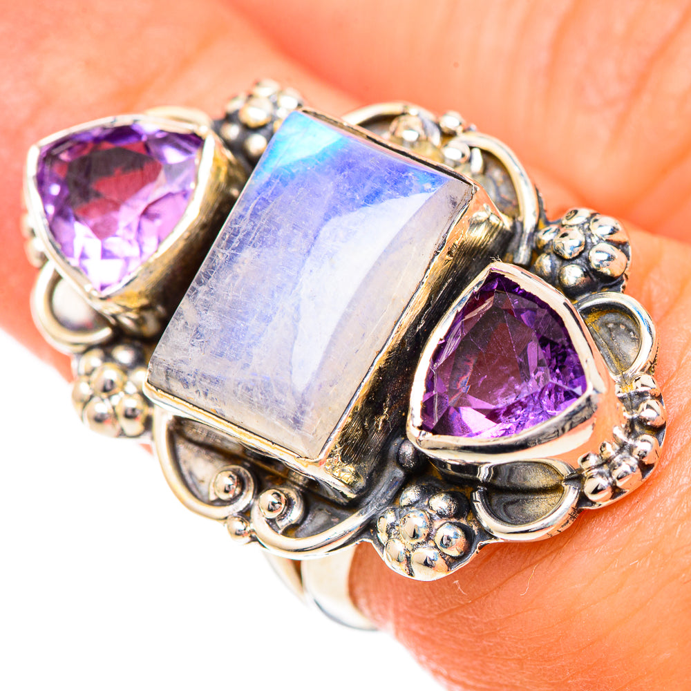 Rainbow Moonstone Rings handcrafted by Anasilvercos - RING125503