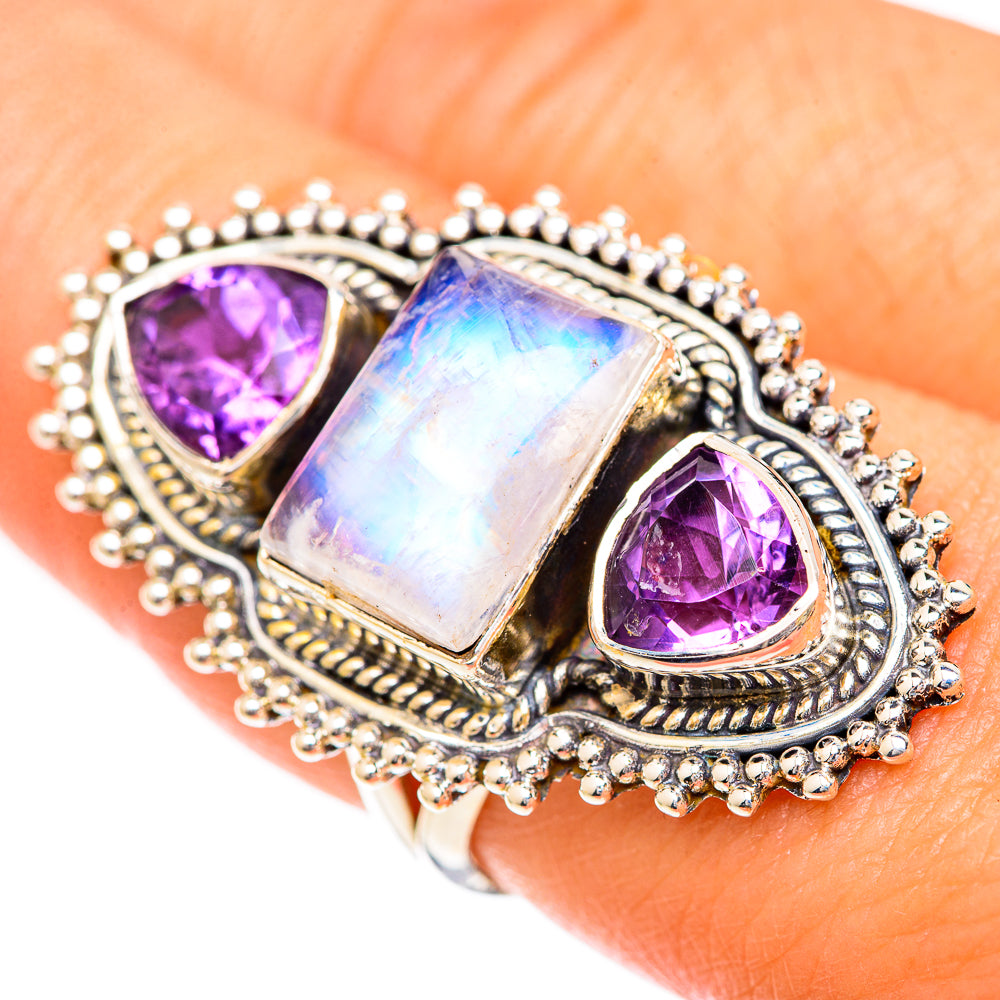 Rainbow Moonstone Rings handcrafted by Anasilvercos - RING125505