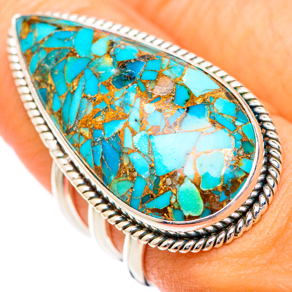 Blue Copper Composite Turquoise Rings handcrafted by Anasilvercos - RING125515