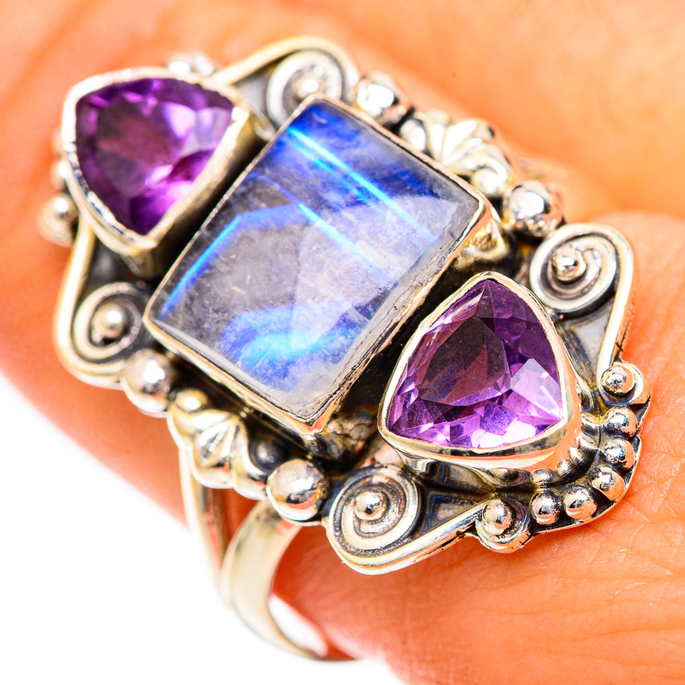 Rainbow Moonstone Rings handcrafted by Anasilvercos - RING125539