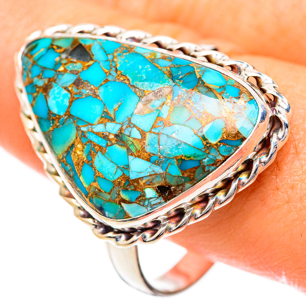 Blue Copper Composite Turquoise Rings handcrafted by Anasilvercos - RING125613