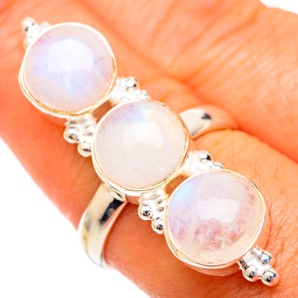 Rainbow Moonstone Rings handcrafted by Anasilvercos - RING125622
