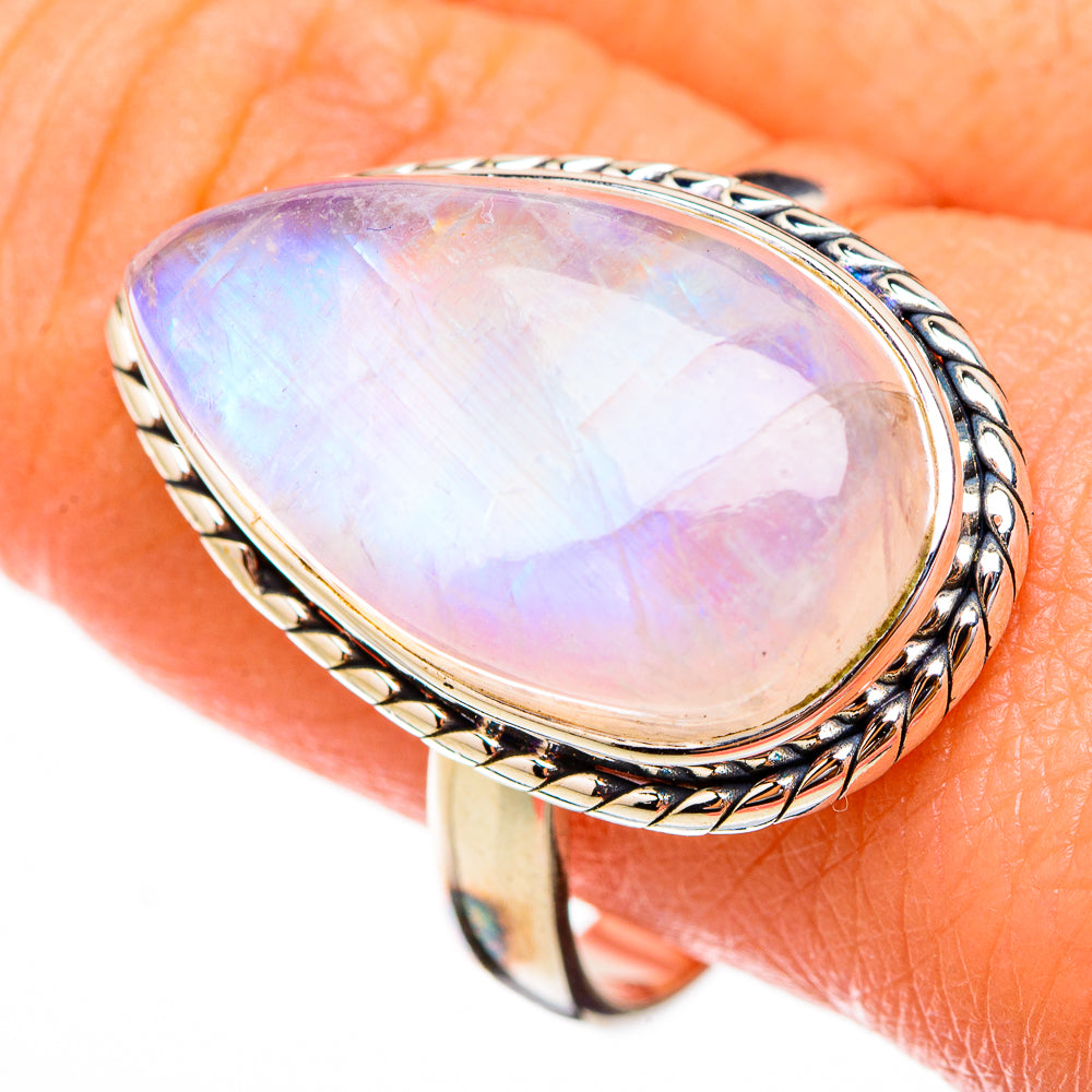Rainbow Moonstone Rings handcrafted by Anasilvercos - RING125781
