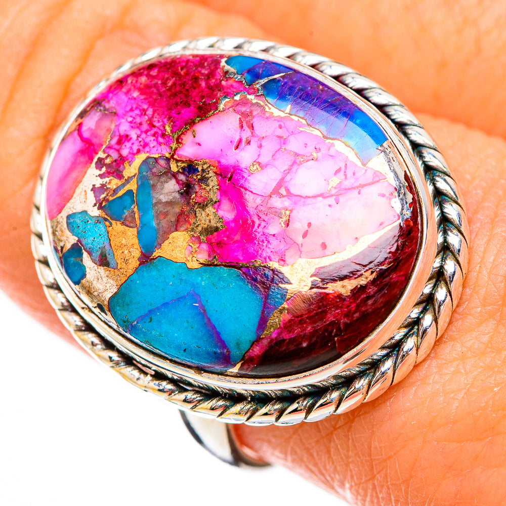Kingman Pink Dahlia Turquoise Rings handcrafted by Anasilvercos - RING125789