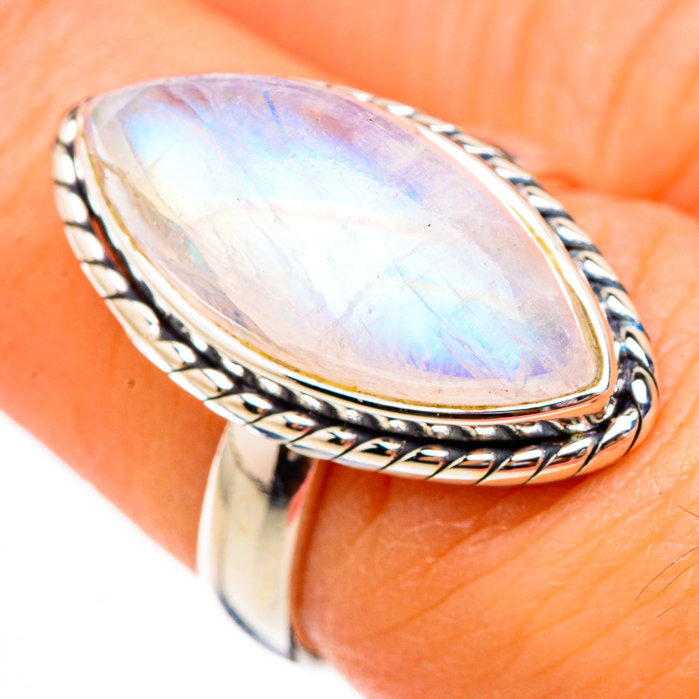 Rainbow Moonstone Rings handcrafted by Anasilvercos - RING125809