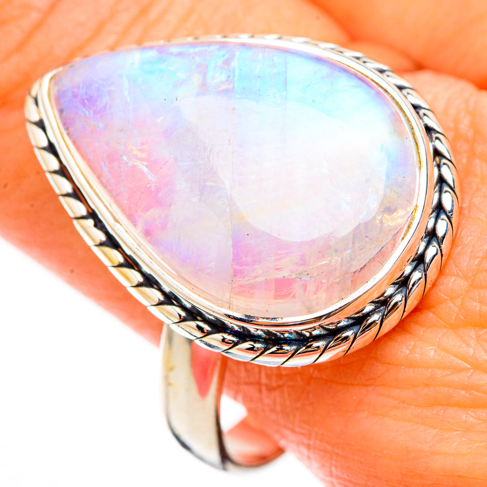 Rainbow Moonstone Rings handcrafted by Anasilvercos - RING125811