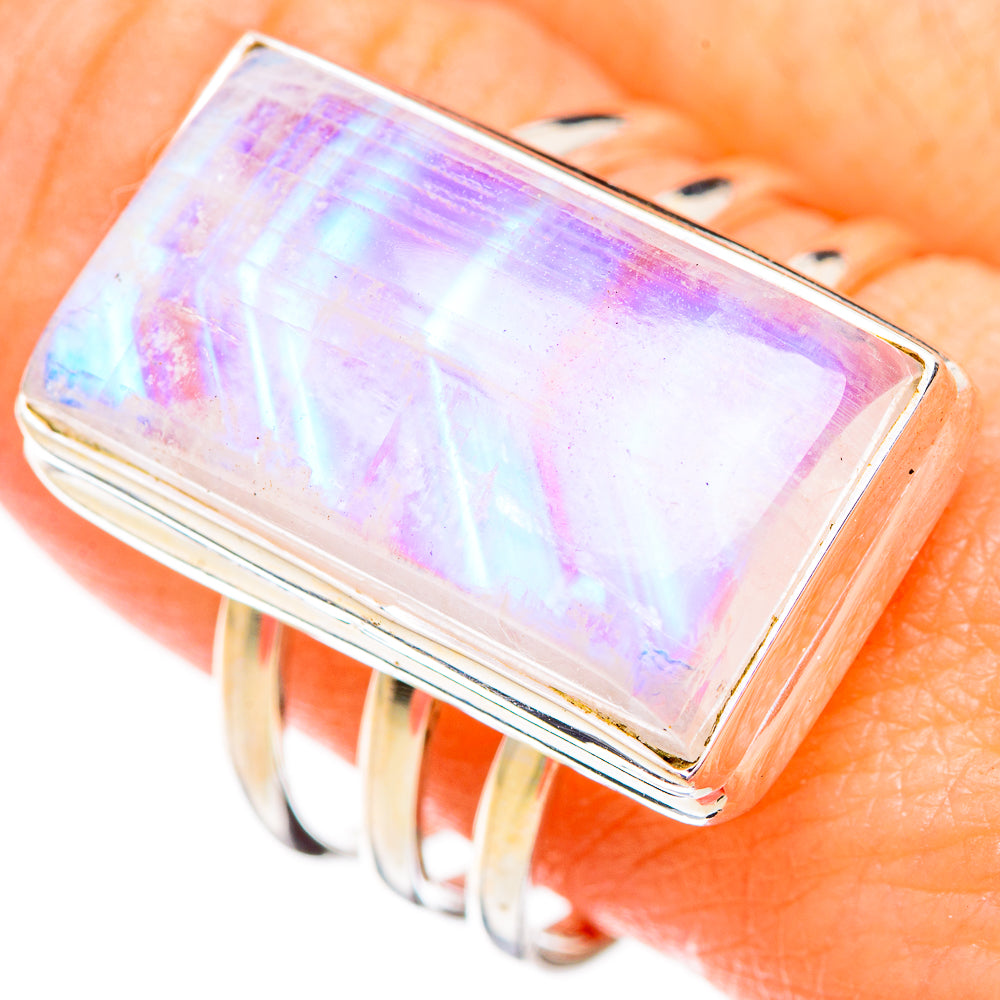 Rainbow Moonstone Rings handcrafted by Anasilvercos - RING125812