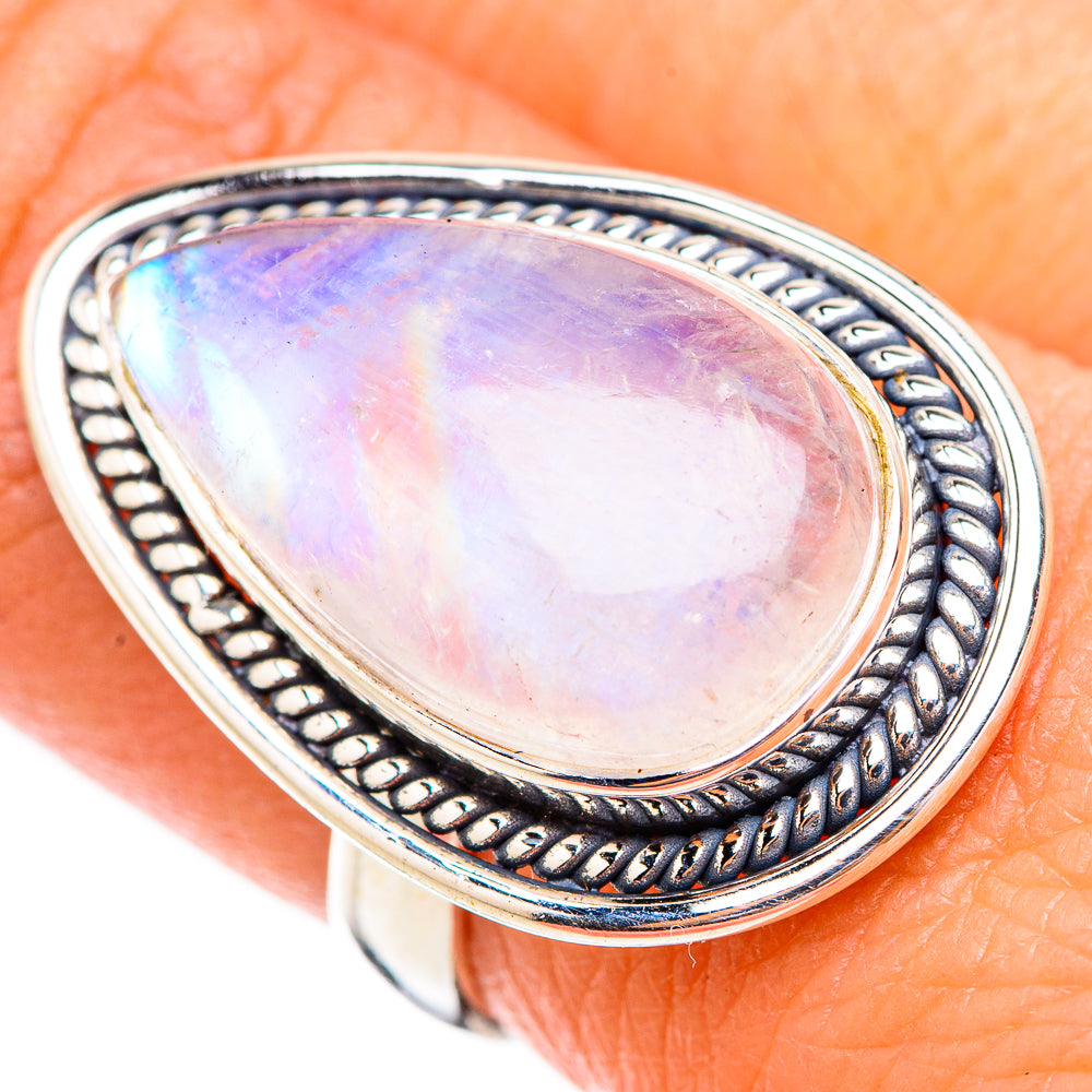 Rainbow Moonstone Rings handcrafted by Anasilvercos - RING125952