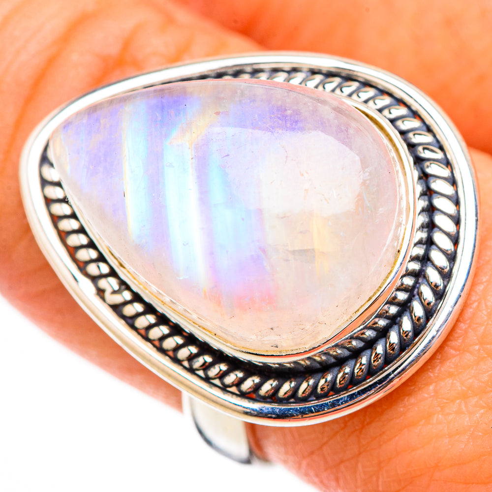 Rainbow Moonstone Rings handcrafted by Anasilvercos - RING125983
