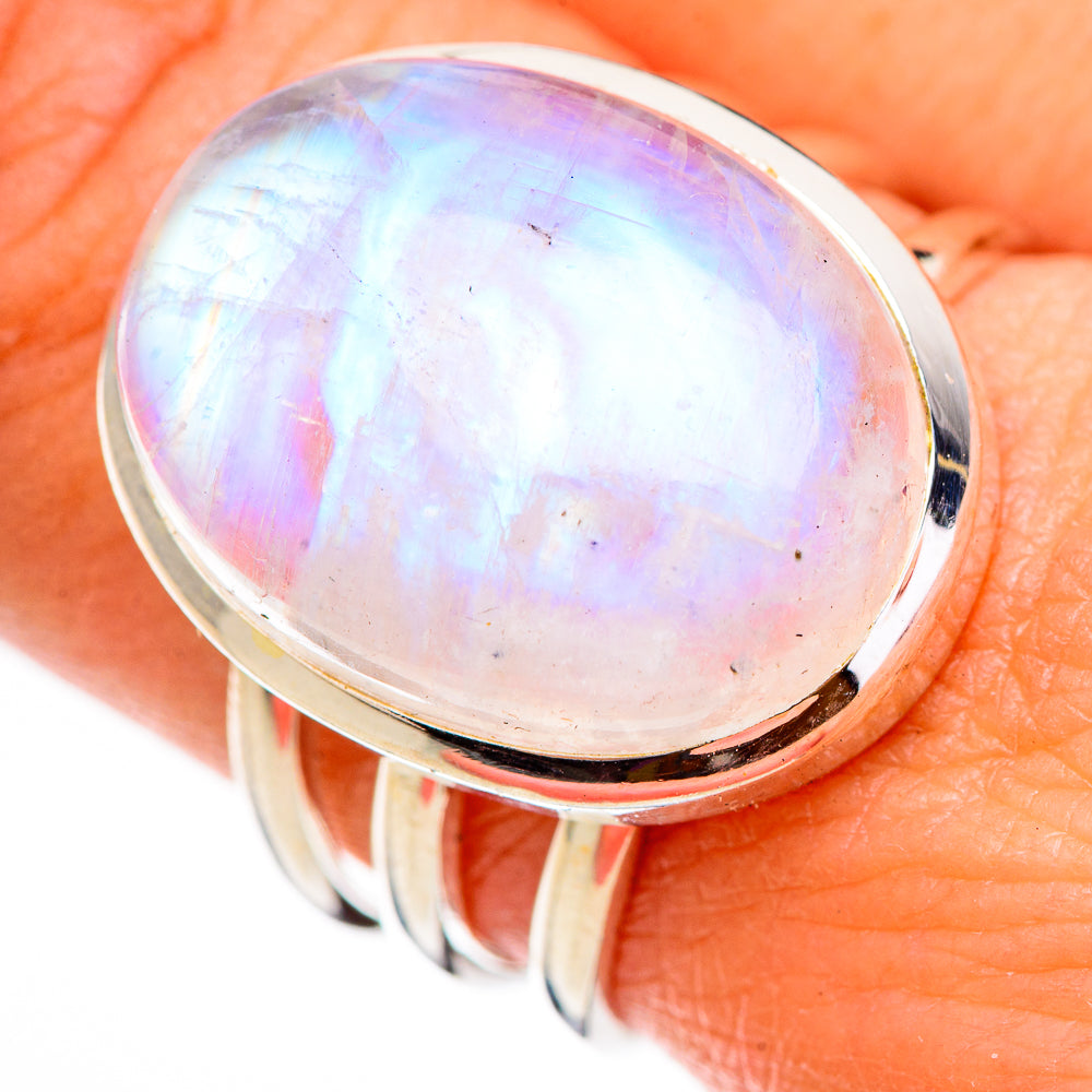 Rainbow Moonstone Rings handcrafted by Anasilvercos - RING126013
