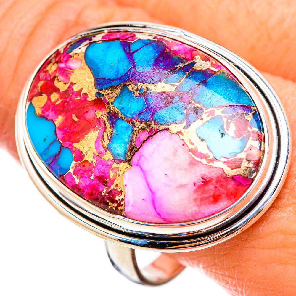 Kingman Pink Dahlia Turquoise Rings handcrafted by Anasilvercos - RING126019
