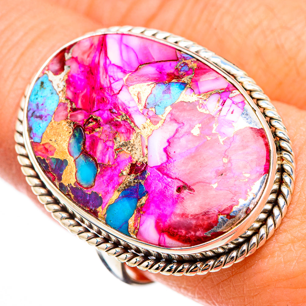 Kingman Pink Dahlia Turquoise Rings handcrafted by Anasilvercos - RING126020