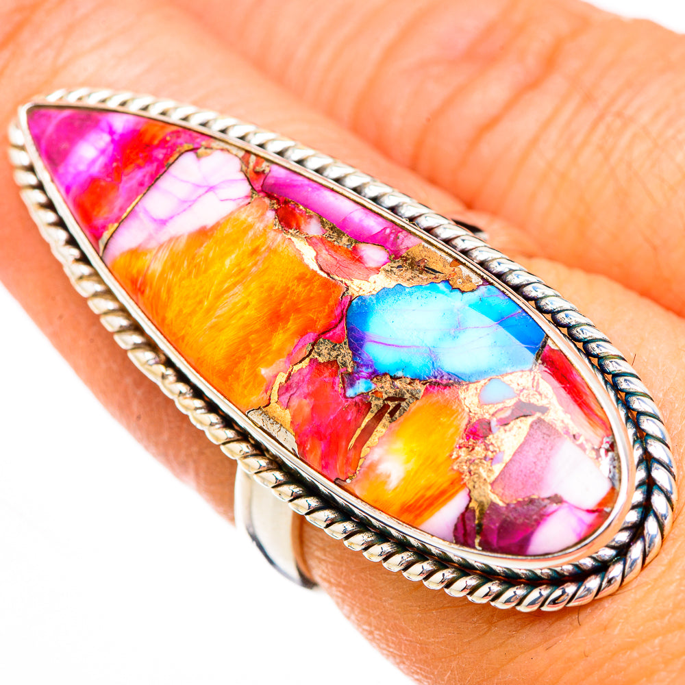 Kingman Pink Dahlia Turquoise Rings handcrafted by Anasilvercos - RING126022