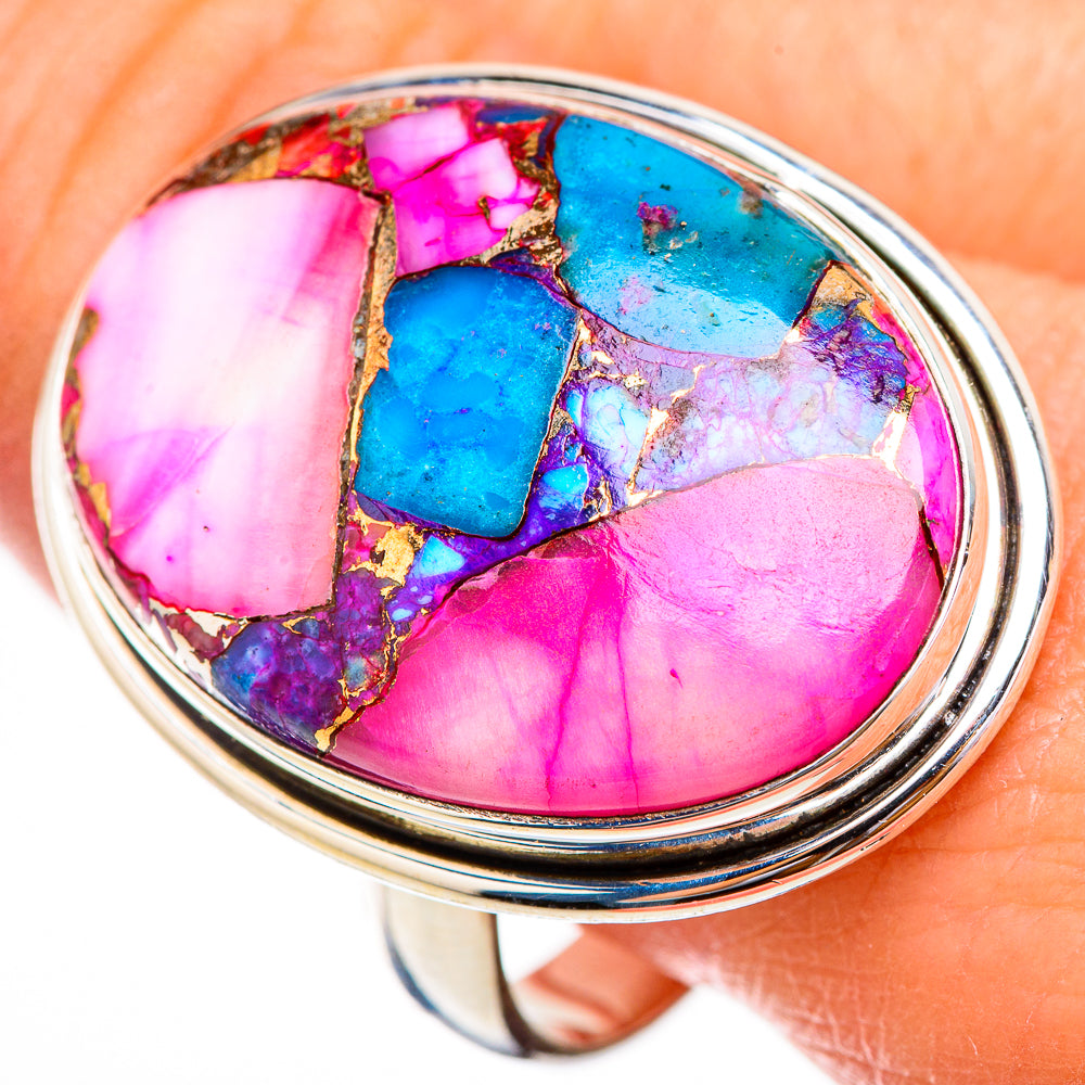 Kingman Pink Dahlia Turquoise Rings handcrafted by Anasilvercos - RING126070