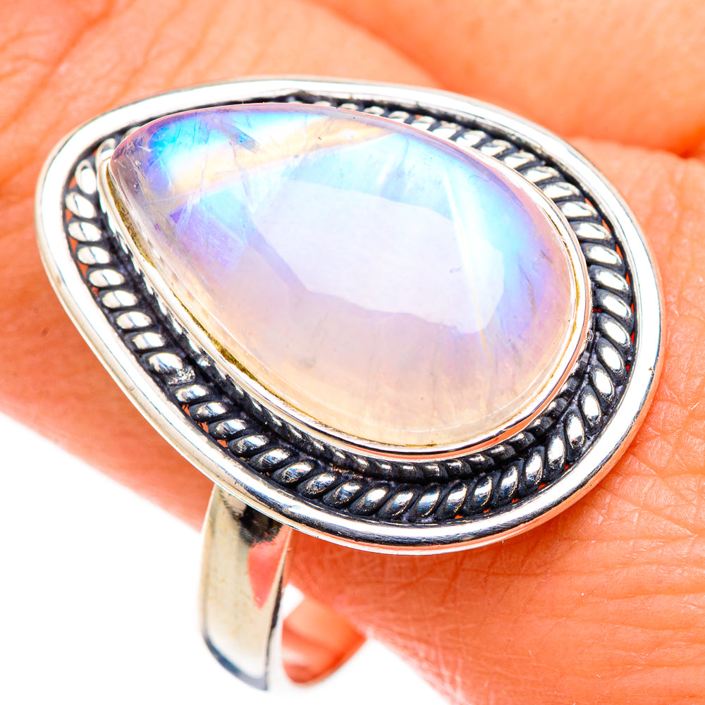 Rainbow Moonstone Rings handcrafted by Anasilvercos - RING126123