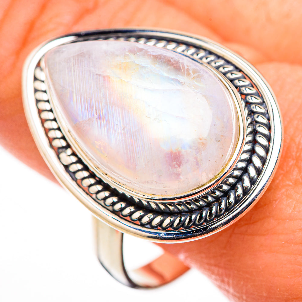 Rainbow Moonstone Rings handcrafted by Anasilvercos - RING126136