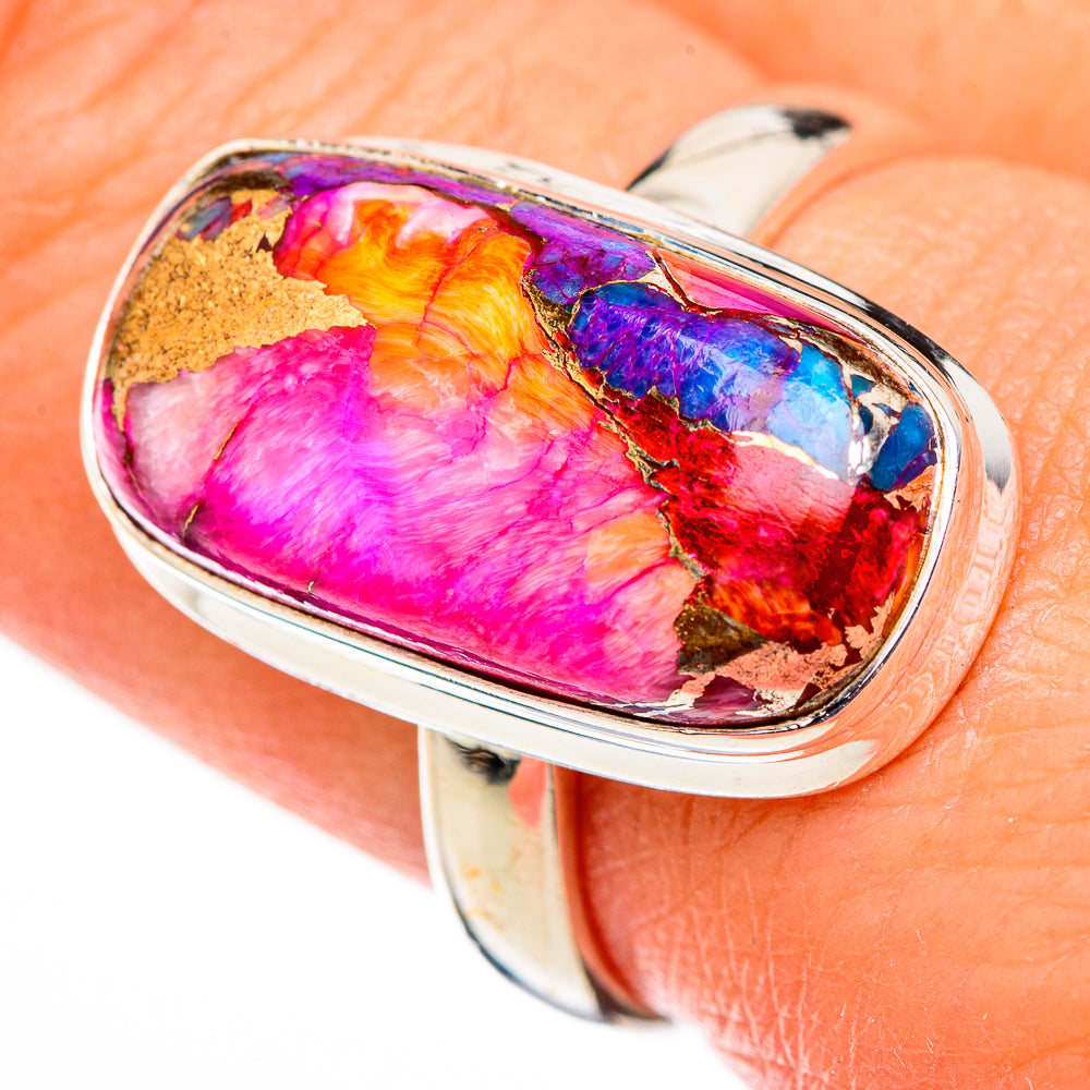Kingman Pink Dahlia Turquoise Rings handcrafted by Anasilvercos - RING126140