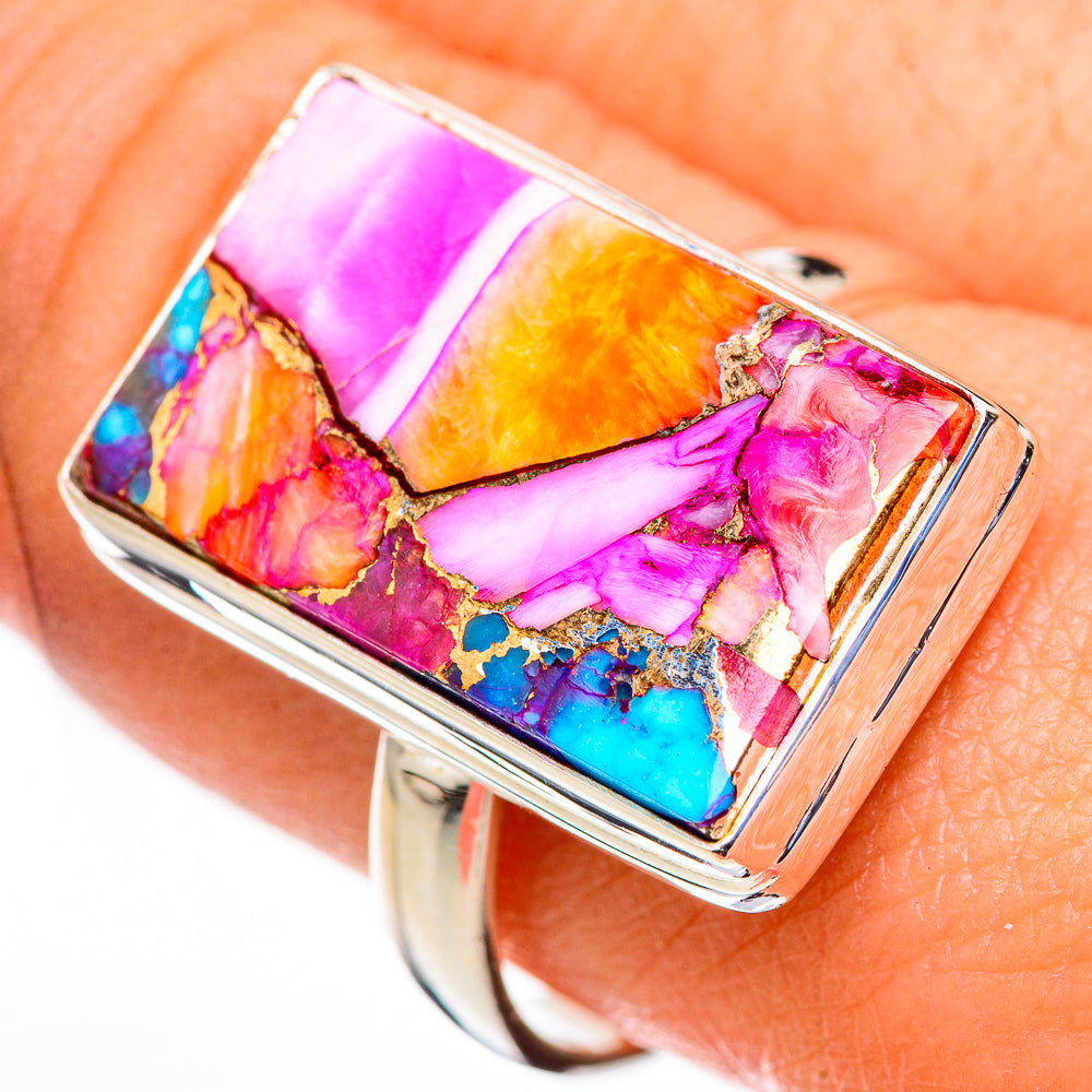 Kingman Pink Dahlia Turquoise Rings handcrafted by Anasilvercos - RING126176