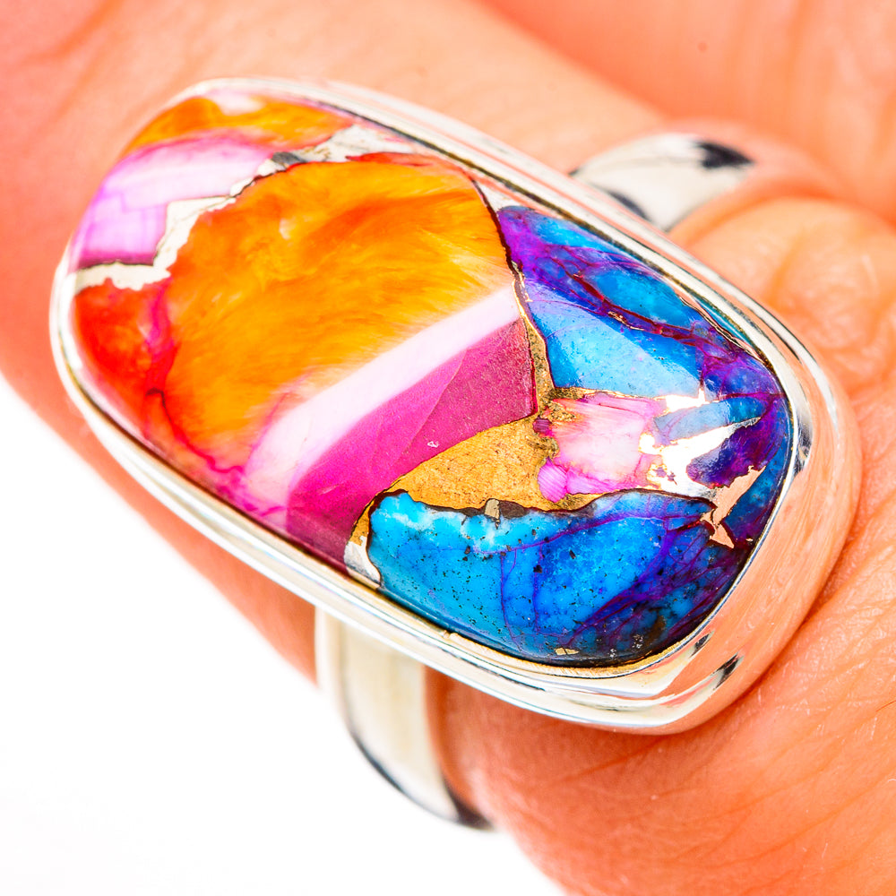Kingman Pink Dahlia Turquoise Rings handcrafted by Anasilvercos - RING126275