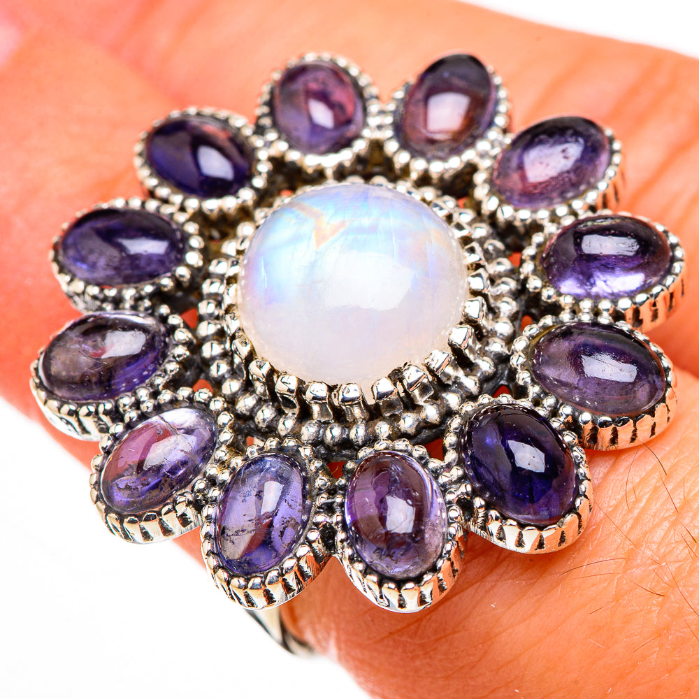 Rainbow Moonstone Rings handcrafted by Anasilvercos - RING126328
