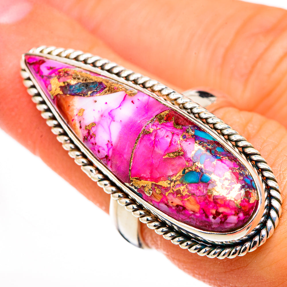 Kingman Pink Dahlia Turquoise Rings handcrafted by Anasilvercos - RING126333
