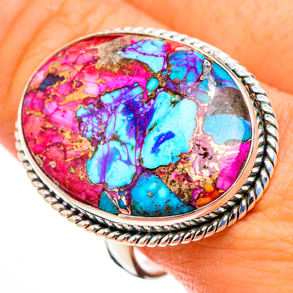 Kingman Pink Dahlia Turquoise Rings handcrafted by Anasilvercos - RING126336