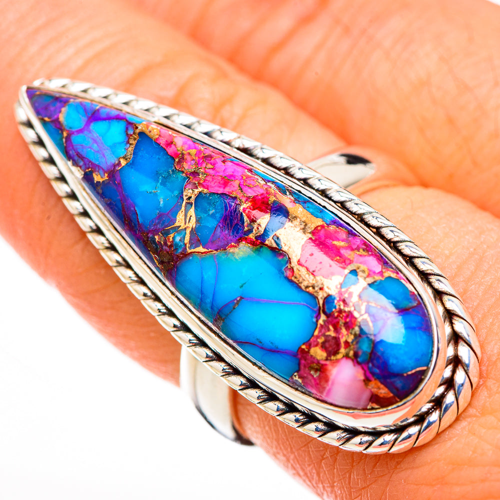 Kingman Pink Dahlia Turquoise Rings handcrafted by Anasilvercos - RING126354