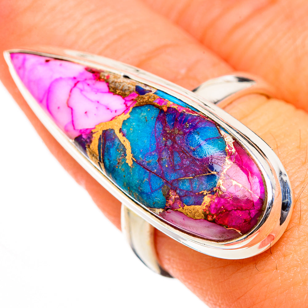 Kingman Pink Dahlia Turquoise Rings handcrafted by Anasilvercos - RING126358