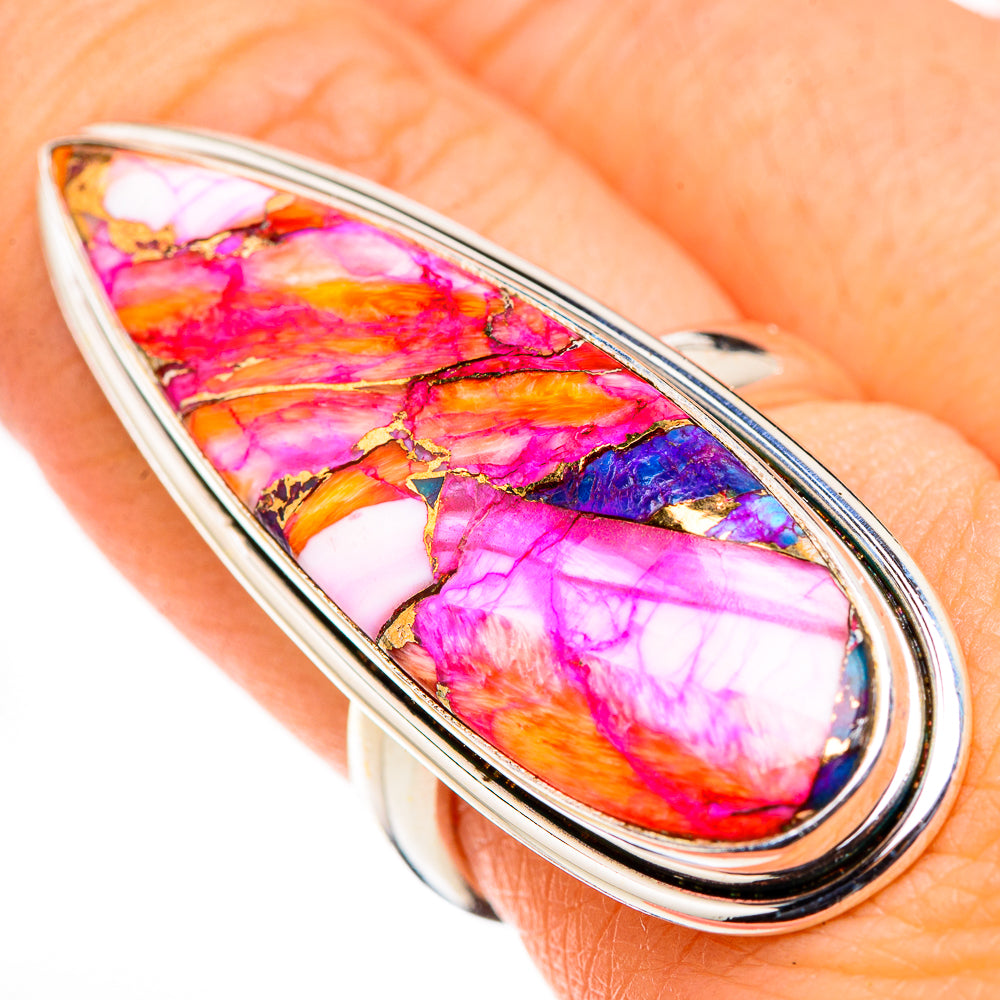 Kingman Pink Dahlia Turquoise Rings handcrafted by Anasilvercos - RING126376