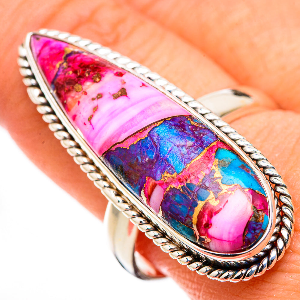 Kingman Pink Dahlia Turquoise Rings handcrafted by Anasilvercos - RING126378