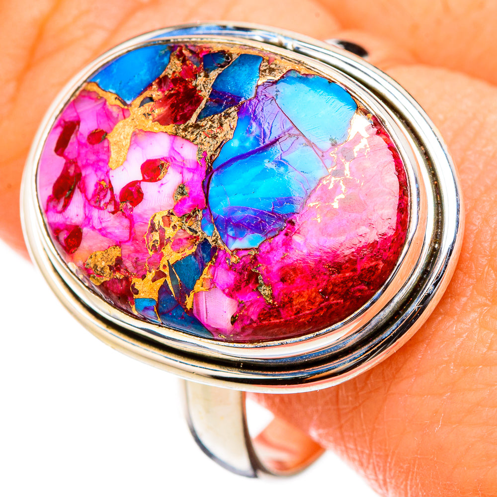 Kingman Pink Dahlia Turquoise Rings handcrafted by Anasilvercos - RING126398