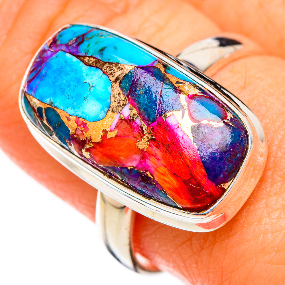 Kingman Pink Dahlia Turquoise Rings handcrafted by Anasilvercos - RING126418