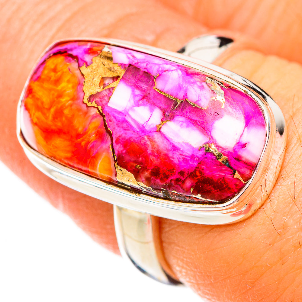 Kingman Pink Dahlia Turquoise Rings handcrafted by Anasilvercos - RING126455