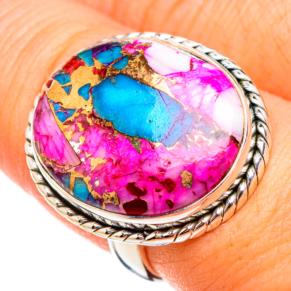 Kingman Pink Dahlia Turquoise Rings handcrafted by Anasilvercos - RING126456